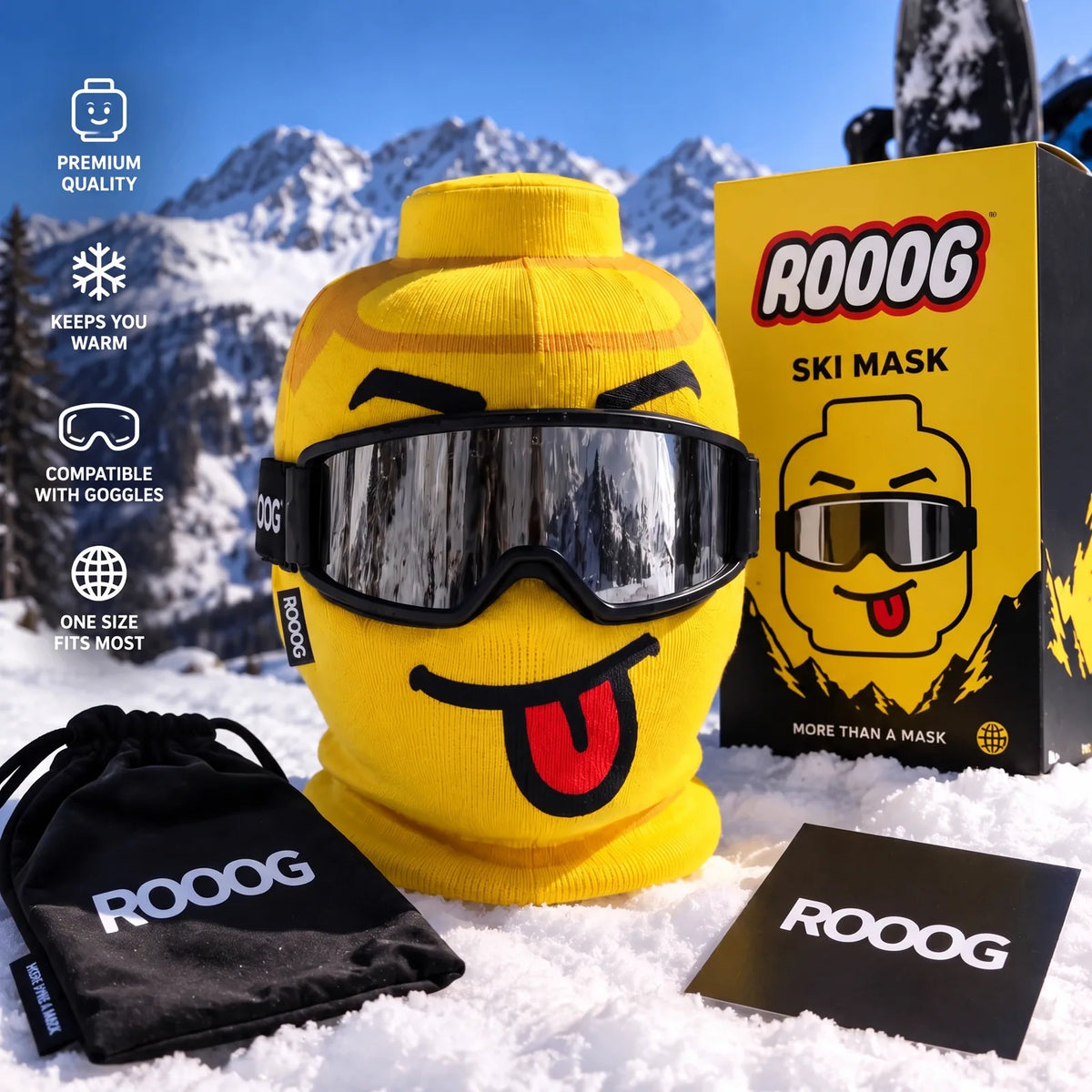 Funny Yellow Tongue-Out Face Knit Balaclava | Winter Ski & Snowboard Mask