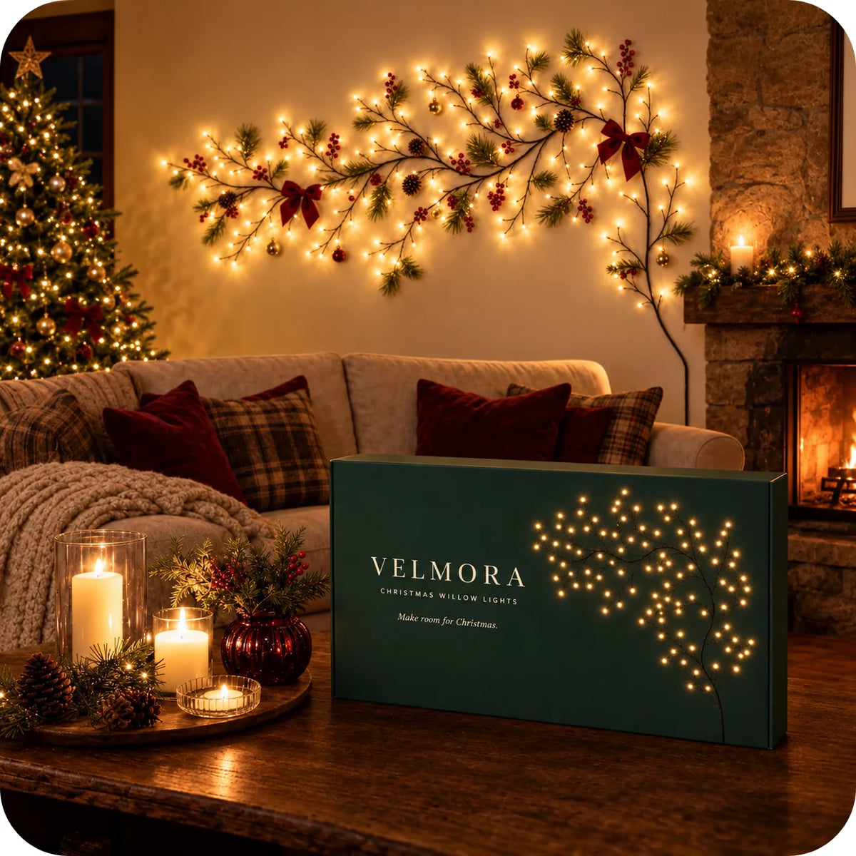 Pre-Decorated Holiday Willow Light Garland